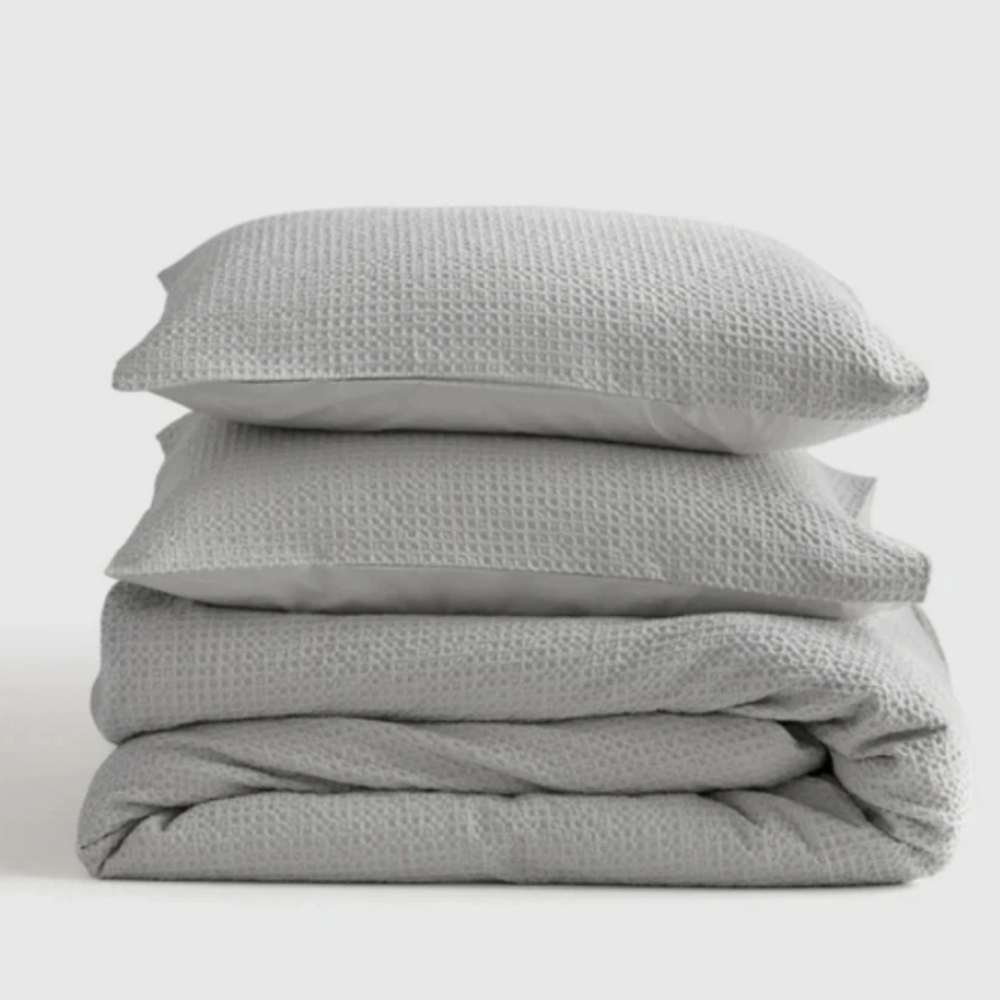 NWT Quince 100% Organic Cotton Waffle Gray Duvet & 2 Shams! Full/ Queen(91)